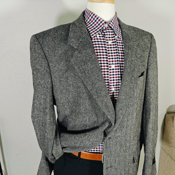 Monsieur Adolfo Men's‎ Tweed Sport Coat Blazer Two Button Gray Herringbone 46L - Picture 6 of 14